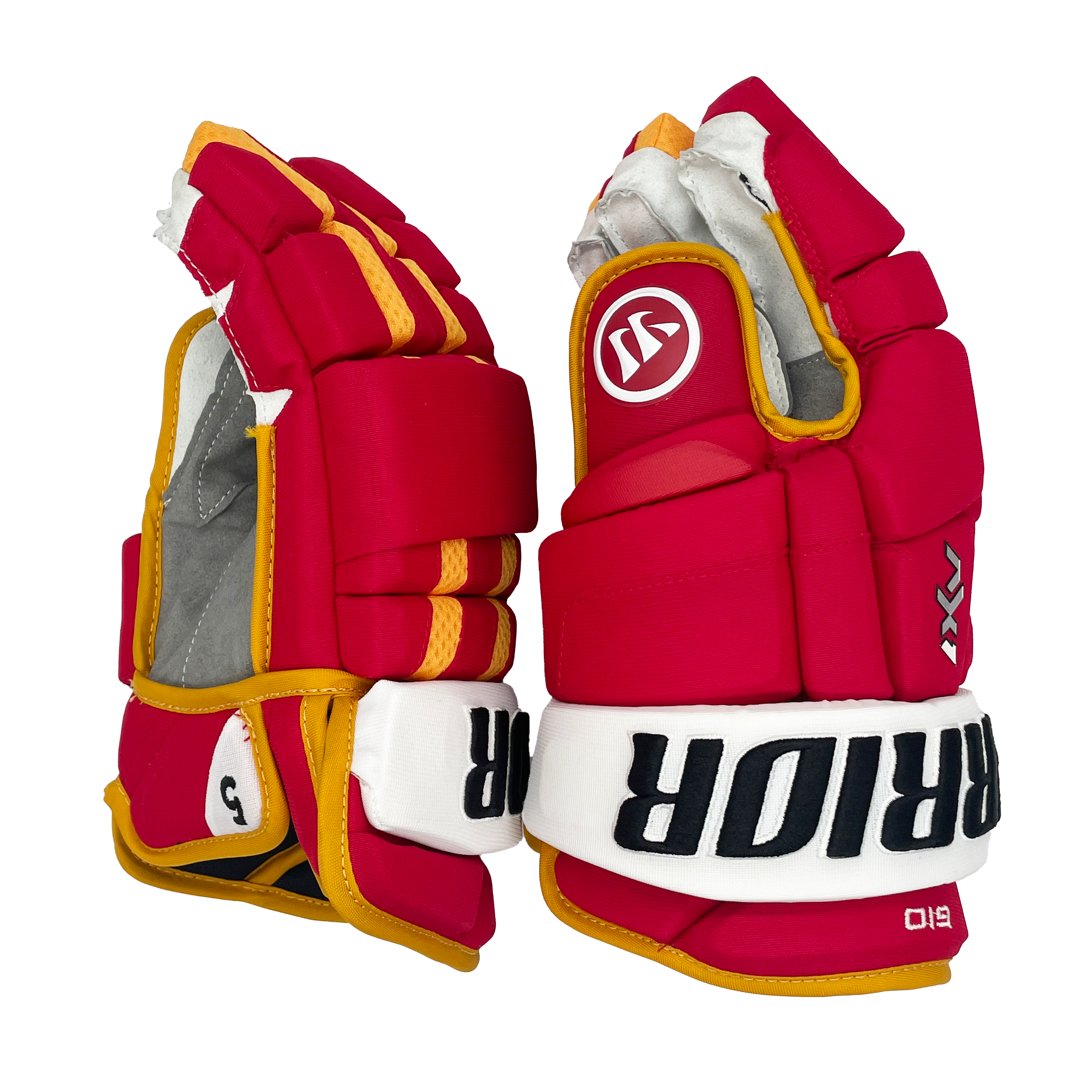 Warrior Dynasty AX1 - Gant NHL Pro Stock - Mark Giordano (Rouge/Jaune/Blanc)